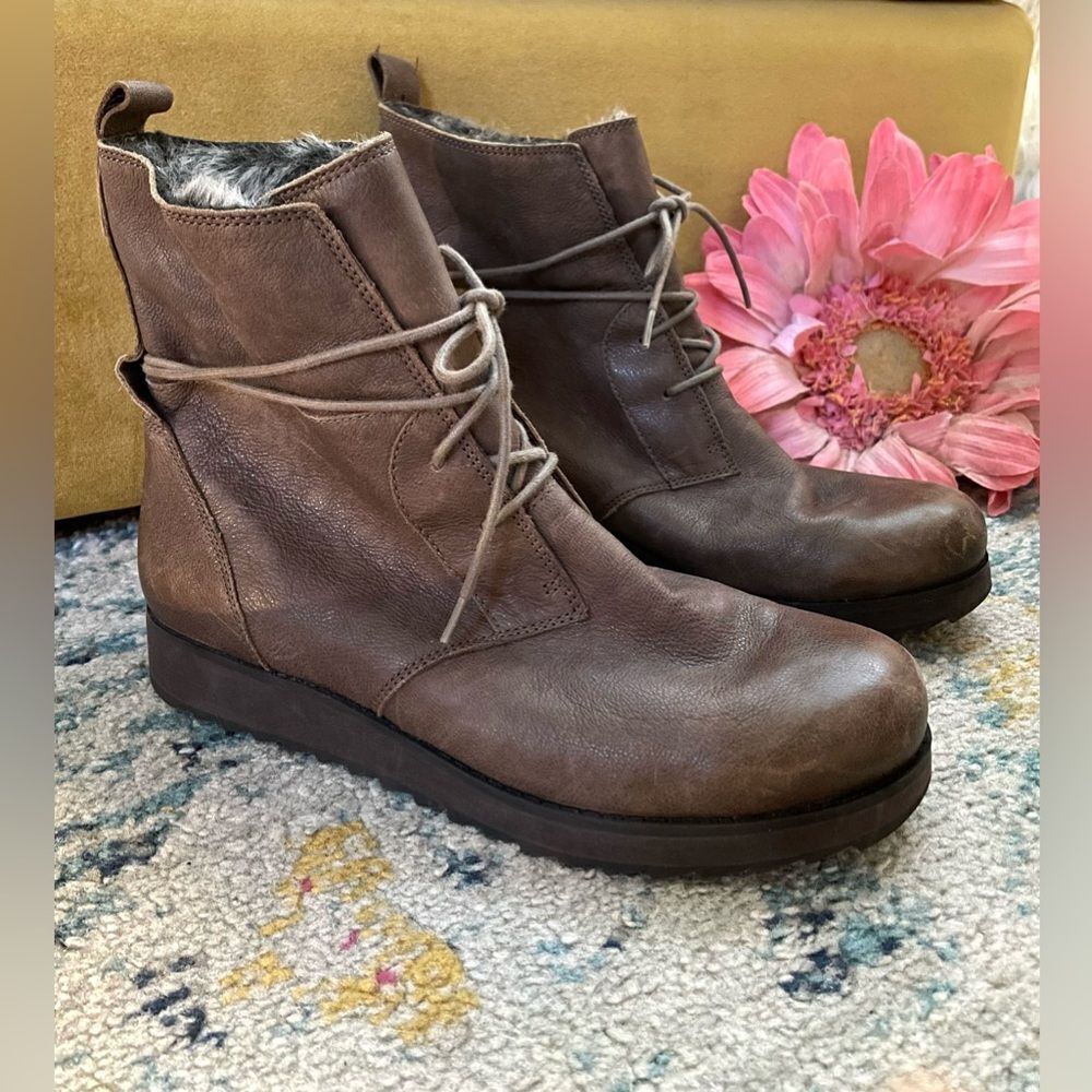 Clarks Minx Judy Leather Lace Up Winter Boots Faux Fur Brown 9